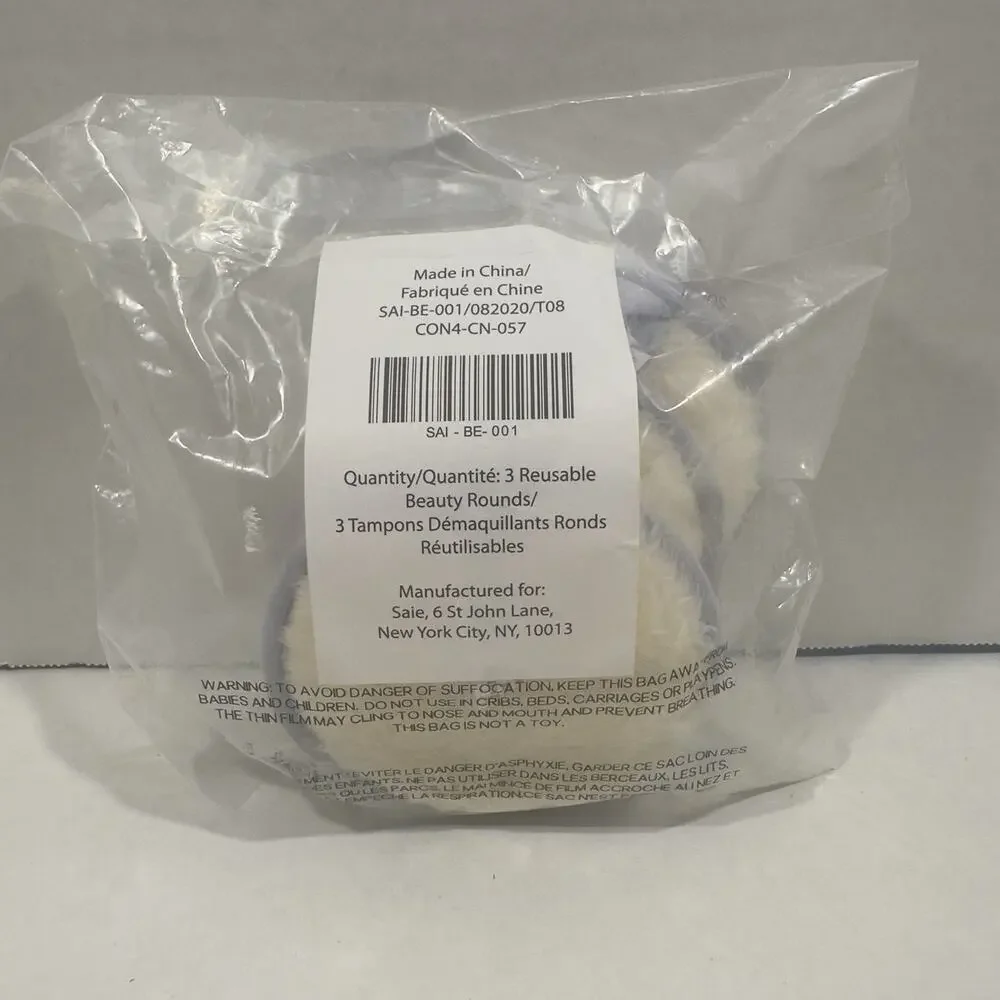 SAIE Reusable Beauty Rounds Set of 3 NEW Unused Machine Washable Thick Fluffy